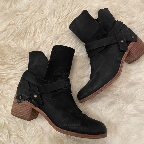 UGG 10 Elora Black Nubuck Leather Boots | Western Revival, Punk Rock, Foldover - Picture 2 of 12